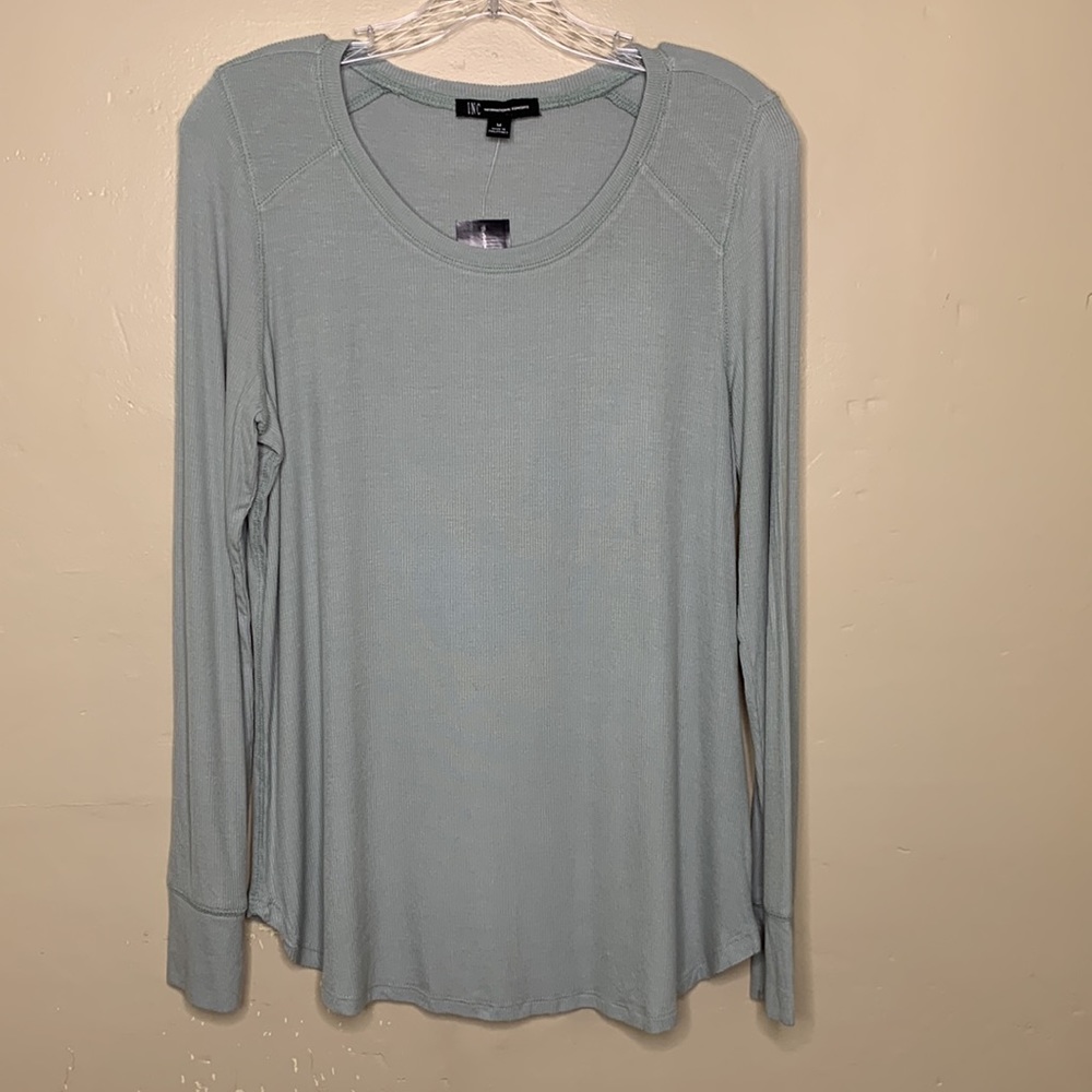 INC Top Sage Soft Stretchy Jersey Knit Micro Ribbing Winter Lounge Popover Med